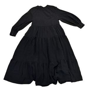 Zara Women's SM‎ Textured Midi Tiered Dress BlackLong Sleeve Black Boho Peasant
